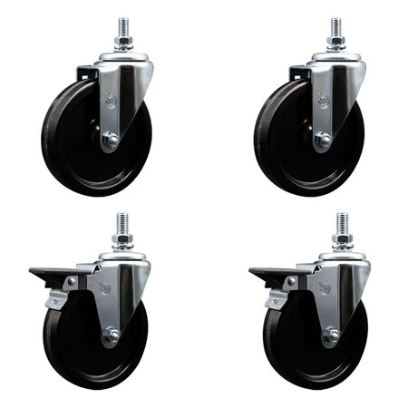 Service Caster 5 Inch Phenolic 10 MM Threaded Stem Caster Set 2 Brakes SCC SCC-TS20S514-PHS-M1015-2-PLB-2